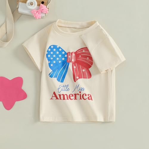 Kids Toddler Girls 4th of July T-Shirt Coquette Bowknot Patriotic USA American Flag Independence Day Top3