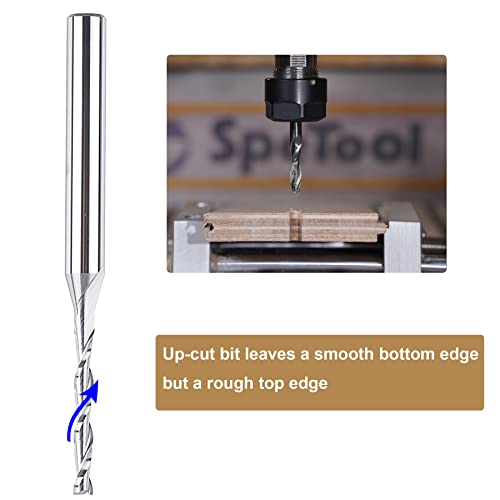 Spetool Extra Long Cnc Spiral Router Bits With Up Cut 1/8 Inch Cutting Diameter, 1/4 Inch Shank 3 Inch Extra Long Hrc55 Solid Carbide End Mill For Wood Cut, Carving #TOP3