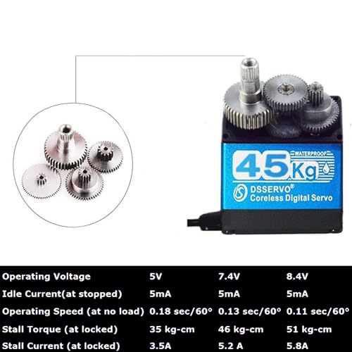 Image of ZOSKAY Servo Motor 45KG high Torque Coreless Motor servo Metal Gear Digital and Stainless Steel Gear servo arduino servo for 1 /8 1 /10 1 /12 RC Car (Blue /45KG 270 Degree)