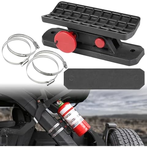 DSISIMO Quick Release Fire Extinguisher Mount, 1.75"-2" Adjustable Roll bar Fire Extinguisher Bracket Holder Compatible with for Jeep Wrangler TJ JK JL Gladiator JT Ford Bronco UTV Polaris RZR Can-Am Cover