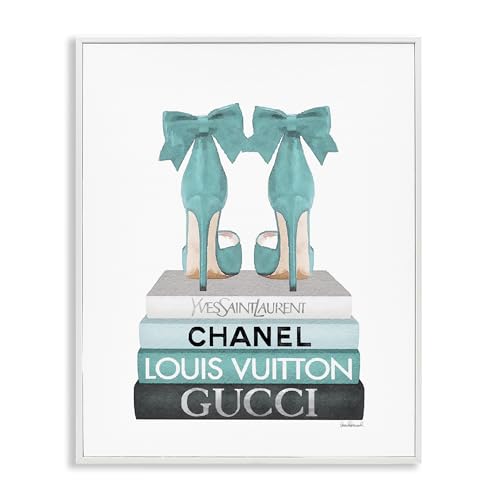 Image of Turquoise Bow Heels Bookstack Glam, 11 x 14 Inch Framed Giclee Print