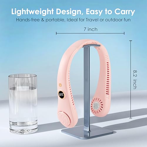 Image of Gesto Portable Neck Fan Rechargeable - Hands-Free Neck Fan for Summer With 1500 mAh Battery & Display | 5-Speed 360 Airflow, USB Charging Personal Fan for Home, Kitchen, Gym, Travel, Running -Pink