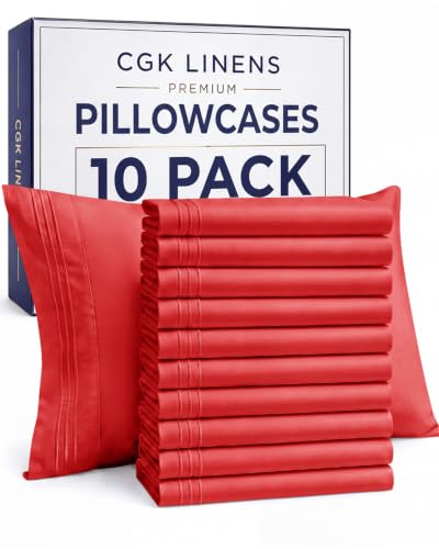 Queen Pillow Cases Set of 10 - Ultra Soft Cozy Pillowcase Covers - Red