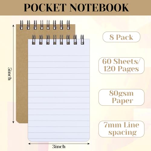 Blocs-notes à spirale Thboxes marron lot de 8 de 60 feuilles pour note rapide