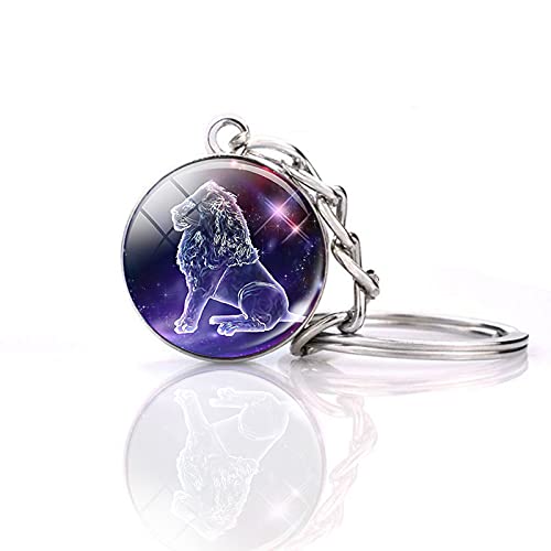 JWPavilion Zodiac 12 Constellations Glow In The Dark keychain Accessories Pendant Charms Luminous Globe Llaveros Keyring Galaxy Crystal Ball Key Chain Rings Creative Gifts For Women Men Lover(Leo)