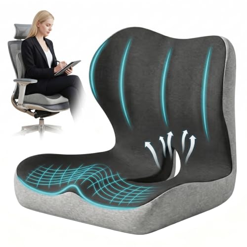 leader cattle Memory Foam Seat Cushion, 18.5" Extra-Wide L-Shaped Ergonomic Seat Cushion for Sciatica & Tailbone Relief, Lumbar Support Pillow for Office Chair, Car, Gaming Chair & Wheelchair