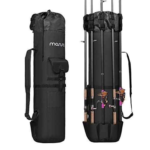 Mosiso Fishing Rod Case Bag, Fishing Pole Holders, Waterproof Durable Large Capacity Fishing Tackle Gear Organizer Travel Carry Case Shoulder Storage Bag With 5 Poles Tackle, Black #TOP3