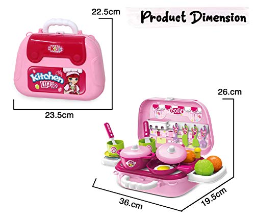 Image of Zest 4 Toyz Plastic Kitchen Set for Kids Girls Pretend Play Toys Portable Suitcase Cooking Set Early Educational Toys Kitchen Set 27 Pieces