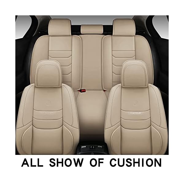 Full Coverage Leather Car Seat Covers Full Set Universal Fit for Most Cars Sedans Trucks SUVs with Waterproof Leatherette in Automotive Seat Cover Accessories (Full Set, Beige) - Image 6