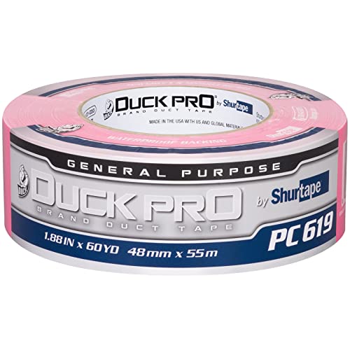 Image of Duck Pro by Shurtape General Purpose Grade, Specialty Grade, Fluorescent Cloth Duct Tape for Labeling, Floor Marking and Book Binding, 48mm x 60yd, 9.0 mil, Fluorescent Pink, 1 Roll (105485)