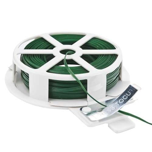 Tenax Bridas de PVC Reforzadas, 30 m con Cortador, Color Verde, Alambre de Acero Recubierto de PVC, Ataduras para Plantas