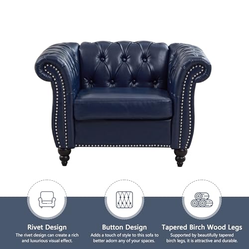 Image of QHITTY 2 Piece Living Room Set, Sectional Chesterfield Sofa Chair Contemporary Upholstered Leather Loveseat Couch Sets for Living Room, Office (Blue)