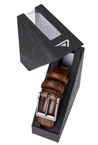 Sportoli Men's Classic Stitched Genuine Leather Uniform Dress Buckle Belt - Amber Perforated - Size 40 (Waist 38)3