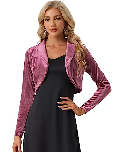 Image of Allegra K Long Sleeve Velvet Shrug Top for Women's Open Front Cocktail Party Cropped Bolero Cardigan