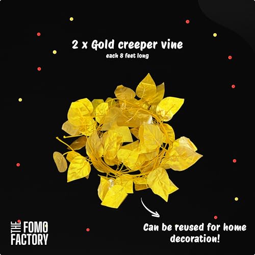 Image of The FOMO Factory Golden Birthday Decoration Kit | Golden Balloons for Decoration, Banner, Aritficial Leaves, Confetti - Easy Unique Husband Wife Birthday Decoration Ideas - Surprise Party (GVine)