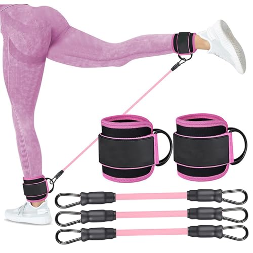 Bandas de Resistencia al Tobillo con puños 5 Piezas/Set 10 LB, 20 LB, 30 Correas de Tobillo Transpirable con Anillos D Equipo de Fitness Ajustable para Mujeres, Equipos de Ejercicios de Gimnasio e