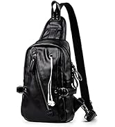 AuSion Leather Sling Bag Purse, Mens Crossbody Chest Bag Sling Backpack Casual Travel Hiking Dayp...