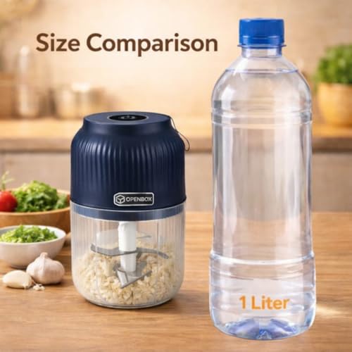 Image of OPENBOX Mini Electric Chopper & USB-C Portable Blender - 350 ml Food Processor, Egg Beater & Coffee /Protein Mixer - Whisk Froth Milk Puree Blend Fruits & Veggies - Rechargeable Kitchen Gadget (Blue)