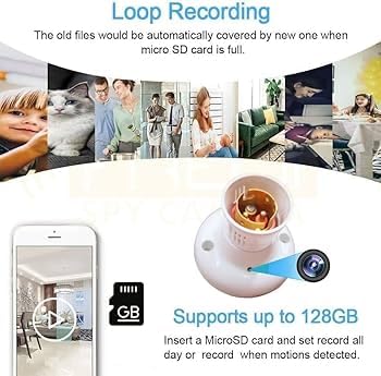 Image of securinnov 3MP Invisible Bulb Holder Camera with Secret Audio & Video Recording | 1080P WiFi Mini CCTV | Cloud & SD Card Support | Indoor Smart Home Security Camera (Bulb Holder Camera)
