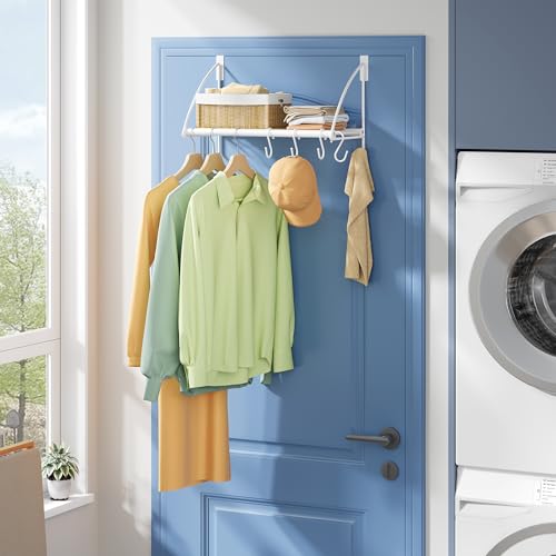 Tajsoon Over the Door Clothes Rack with Storage Rack and Hooks 16.54" White by Tajsoon - Used condition - Image 8