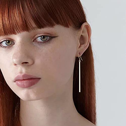 2 Pairs Minimalist Vertical Long Bar Earrings Gold Silver Plated Drop Line Dangle Geometric Jewelry for Women Set2