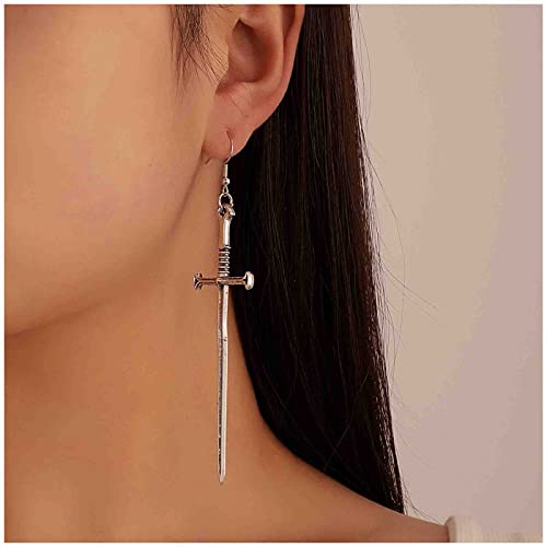Cimenexe Punk Schwert Haken Ohrringe Silber Messer Ohrringe Gotische Schwert Ohrringe Retro Lange Schwert Ohrringe Schmuck für Frauen und Mädchen Geschenke Cover
