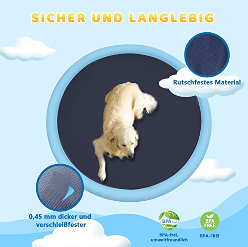 Hundepool, 170cm Sprinkler Matte Hund Splash Pad, Wasserspielmatte Hund Wassermatte, Verdickt rutschfest Planschbecken Hund, Hundeplanschbecken, Hundepool für GroßE, Sprühmatte für Haustiere