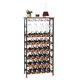 X-cosrack Rustic 30 Bottles Floor Wine Rack Shelf with Wine Glass Holder Rack, Freestanding Wobble-Free 6 Tier Wine Bottle Organizer Display Storage Stand for Kitchen Pantry Patent Pending