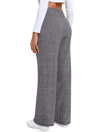 Neer Calça de moletom feminina de cintura alta, pernas largas, malha canelada, folgada, confortável,