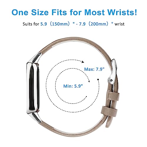Vancle Leather Band Compatible with Fitbit Luxe Band, Slim Leather Strap Adjustable Wristband Replacement Band for Fitbit Luxe Smart Watch for Women Men, Grey by Vancle - Image 5