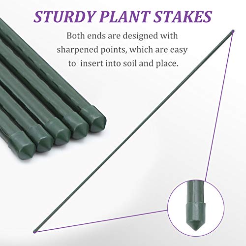 CEED4U 25 Packs 5 Feet Steel Garden Stakes Plant Stake Plant Cage Supports with 100 Pcs Twist Ties, Plastic Coated Plant Sticks for Tomato Plants Trees Cucumber Fences Beans Strawberry Flowers
