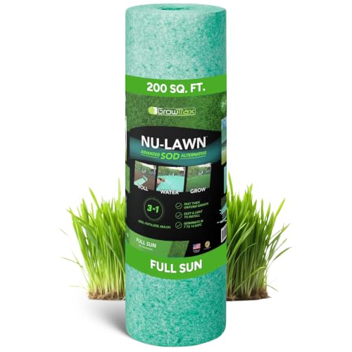 Growtrax 200 Sq Ft Biodegradable Tall Fescue Green Grass Seed Mix and Fertilizer Mat for Home Front and Back Lawn Repair and Replacement