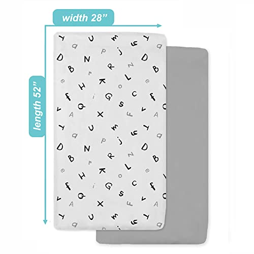 Image of American Baby Company 2 Pack Fitted Crib Sheets 28 inch x 52 inch, Soft Breathable Neutral 100% Cotton Jersey Sheet, Alphabet and Gray, for Boys and Girls, Fits Crib and Toddler Bed mattresses | 100% Natural Cotton Crib and Toddler Bed Sheets, Soft, Breathable & Hypoallergenic, Gentle on Skin, Neutral for Boys & Girls