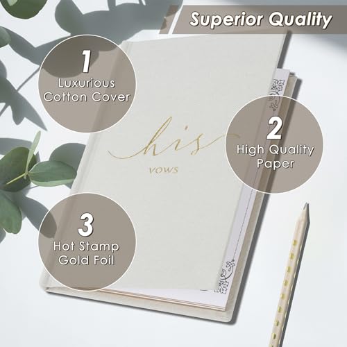 Image of Wedding Vow Books With Gold Foil Lettering, Hard Cover His and Hers Vow Books, Canvas Linen Foil Embossed Wedding Ceremony Vow Books - A Beautiful Addition For The Wedding Day, 56 Pages, 5.9 inch X 3.9 inch