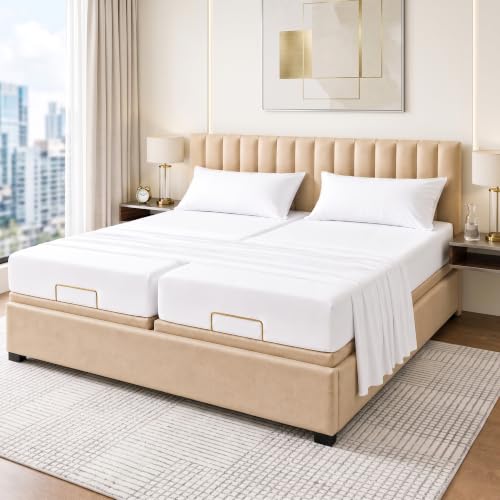 Kotton Culture Bed Sheets 5 Piece 100% Egyptian Cotton 600 Thread Count Soft Crisp Cooling Cotton Luxury Hotel Sheets Thick with 16" Inch Deep Pocket Snug Fit Sateen Weave(White,Split King)