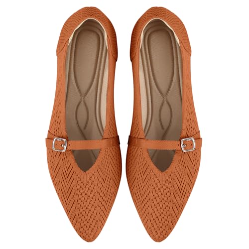 Image of Flats for Women Pointed Toe Knit Ballet Comfortable Dressy Washable Mary Jane Flat Shoes