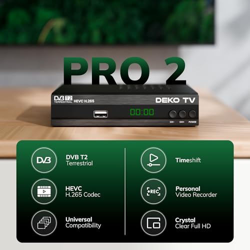 Deko TV PRO2 - Digitaler terrestrischer Decoder 2025 DVB-T2 PVR HEVC - Main 10 Bit - USB WiFi Multimedia PVR [2in1 Fernbedienung]