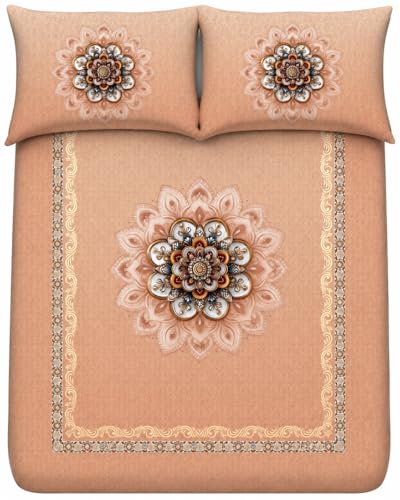 Image of 7D Digital Printed King Size Bedsheet | 240TC Premium Cotton Feel Microfiber with 2 Pillow Covers | Soft Breathable & Wrinkle Free Bedding Set | (SeaPeach, King Size-225x250CM)
