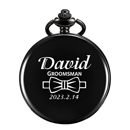 Image of TREEWETO Personalized Pocket Watch for Groomsmen Best Man Custom Engraved Pocket Watches Proposal Gift for Man Wedding Gifts, Groomsman Gifts for Men