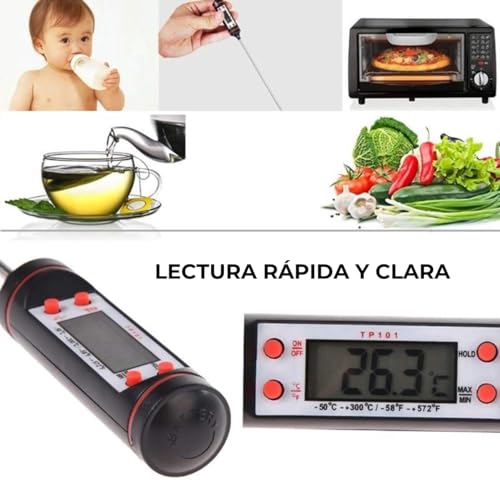 Termómetro Digital Cocina - Alimentos, Líquidos, Aceite, Carne, Barbacoa: Medición rápida y Alta Precisión - Pantalla LCD Lectura Clara - Sonda de Acero Inoxidable - Apagado Automático (Negro) - imagen 5