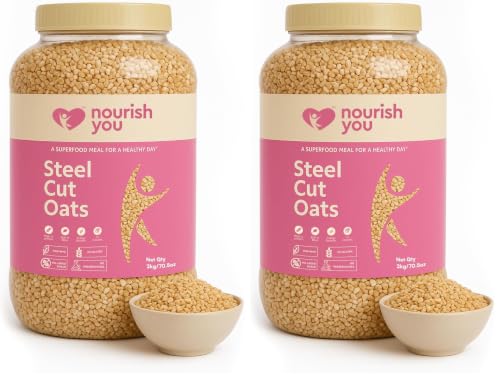 Image of Nourish You Steel Cut Oats 2kg - 100% Wholegrain Gluten free Oats | Oatmeal Breakfast Cereal for Weight Management | Diet Food | Rich in Fibre and Protein | No Added Preservative (Pack of 2)