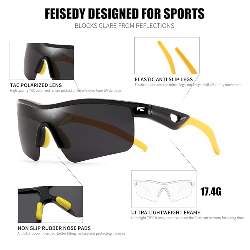 Image of FEISEDY Kids Polarized Sports Sunglasses, TR90 UV400 Baseball Cycling