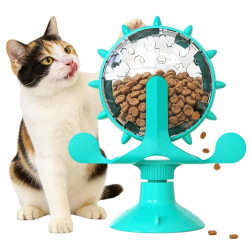 Whiskopia Cat Food Treat Dispenser Toy Interactive with 360Rotating Windmill Suction Cup for Indoor Cats Kittens & Small Dogs Slow Feeder Snack Exercise & Distribution Wheel Toy