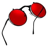 RANHUU Circle Flip Up Sunglasses Gothic Round Retro John Lennon Style Sun Glasses Steampunk...