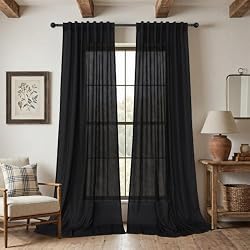 DANCURTON Extra Long Curtains 108 Inch Length for Living Room Dividers 2 Panel Sets Grommet Top Light Filtering Semi Sheer Linen Black Sheer Curtains for Bedroom Gothic Halloween Decor 52x108 Long 9FT