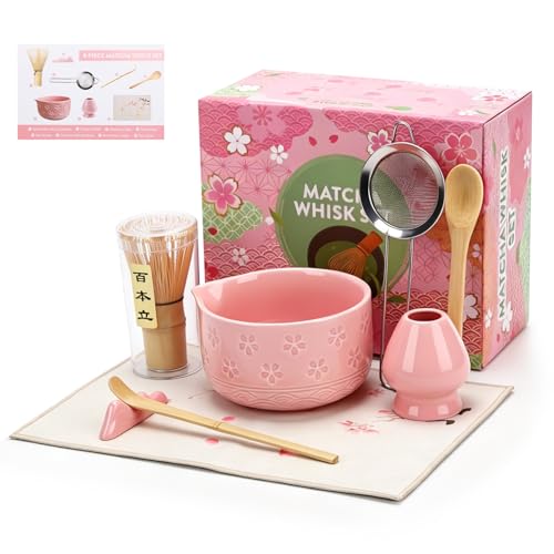 Eloslos Matcha Whisk Set 8 Pcs Complete Matcha Starter Kit With Ceramic Bowl, Bamboo Whisk, Holder, Spoon, Sifter, Spoon Stand For Matcha Lovers Ceremonial Gift Set