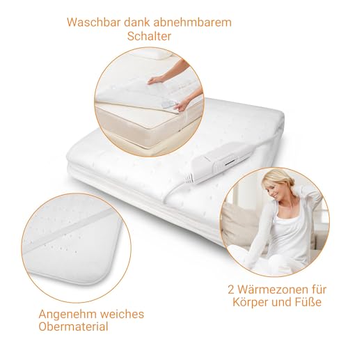 medisana HU 662 Wärmeunterbett 150 x 80 cm, Heizdecke mit Abschaltautomatik und Überhitzungsschutz, elektrische Wärmedecke für das Bett mit Wärme in 6 Temperaturstufen, waschbar