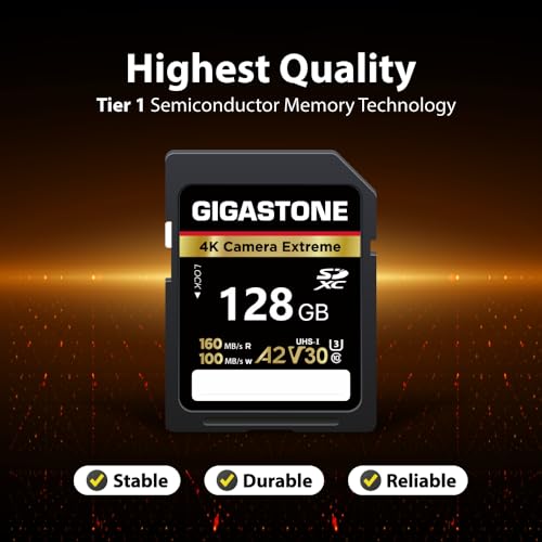 Image of 【5-Years Data Recovery】 GIGASTONE 128GB SD Card, 4K Camera Extreme, UHS-I A2 V30 U3 C10 SDXC Memory Card High Speed, Speed up to 160MB /s, Compatible with Kodak Olympus Digital Camera