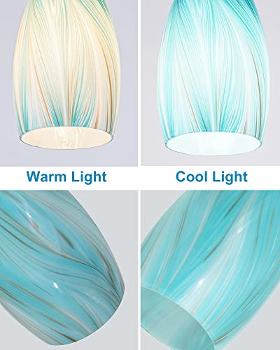 Image of Oval Glass Lamp Shade Only Art Glass Shades for Kitchen Island pendant Lights Glass Lamp Covers Light Fixture Replacement aqua color for Mini Pendant Ceiling Lights Chandelier