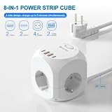 HITRENDS Listwa zasilająca z 4 gniazdami, listwa zasilająca z 4 USB, 2 USB i 2 typ-C, 8 w 1 Cube, wtyczka wielokrotna z kablem 2 m, do biura, domu, biała